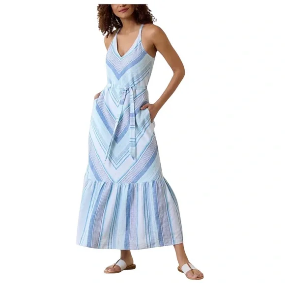 Tommy Bahama | Dresses | Tommy Bahama Ocean Reverie Blue White Stripe Linen  Maxi Dress Sz L | Poshmark